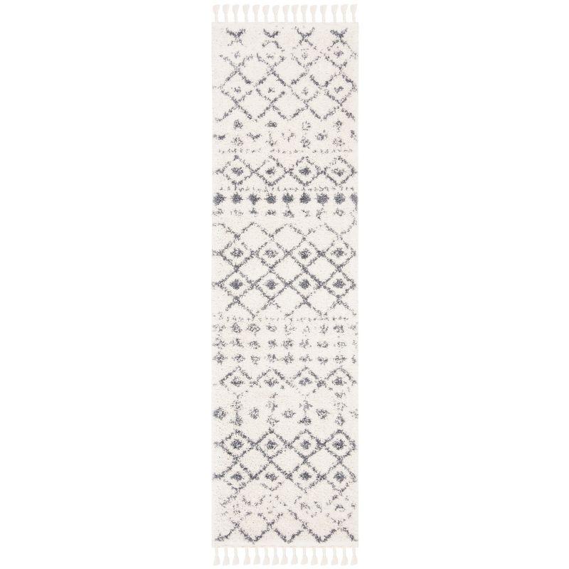 Gray Trellis Hand-knotted Shag Synthetic Area Rug 26" x 18"