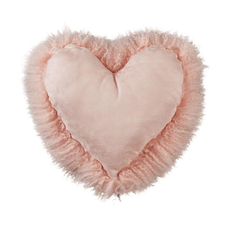 Rose Heart-Shaped Mongolian Lamb Fur Throw Pillow