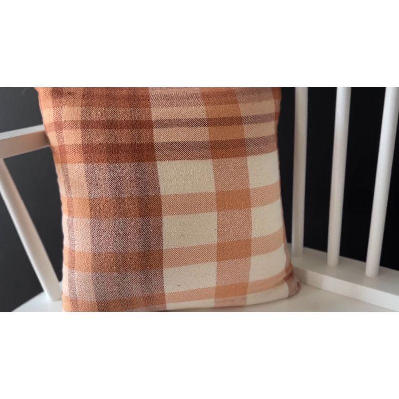 14x14 Inch Rust and Beige Plaid Cotton Throw Pillow