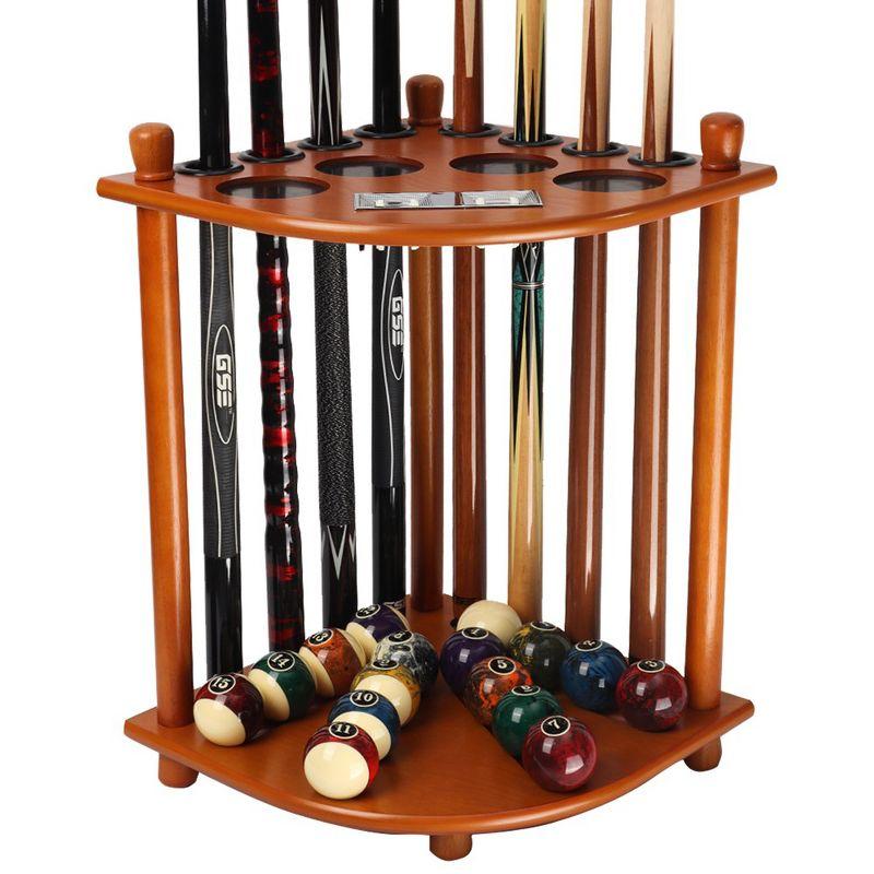 Oak Corner-Style Floor Stand Billiard Pool Cue Rack with Score Counters