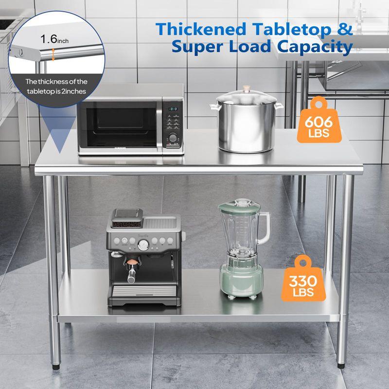 ROVSUN 36'' x 24'' Stainless Steel Table for Prep & Work, Metal Table with Undershelf for Kitchen Restaurant, Home