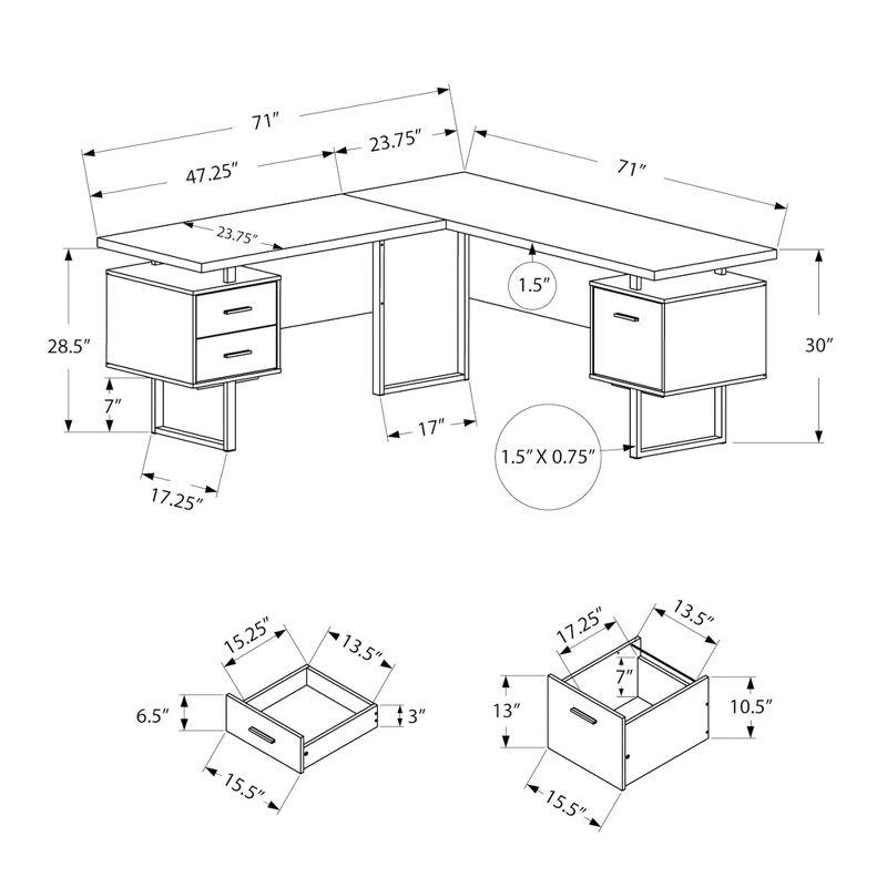 Monarch Specialties Computer Desk Home Office Corner Left Right Set-Up Storage Drawers  L Shape  Metal Laminate Grey Black Contemporary Modern