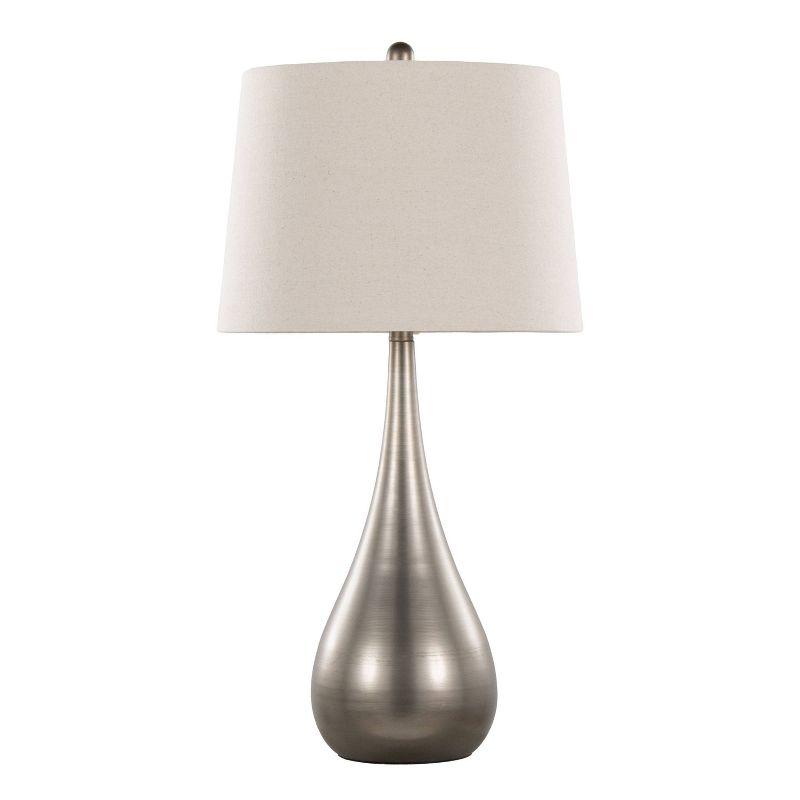 Aged Pewter and Natural Linen Teardrop Table Lamp Set