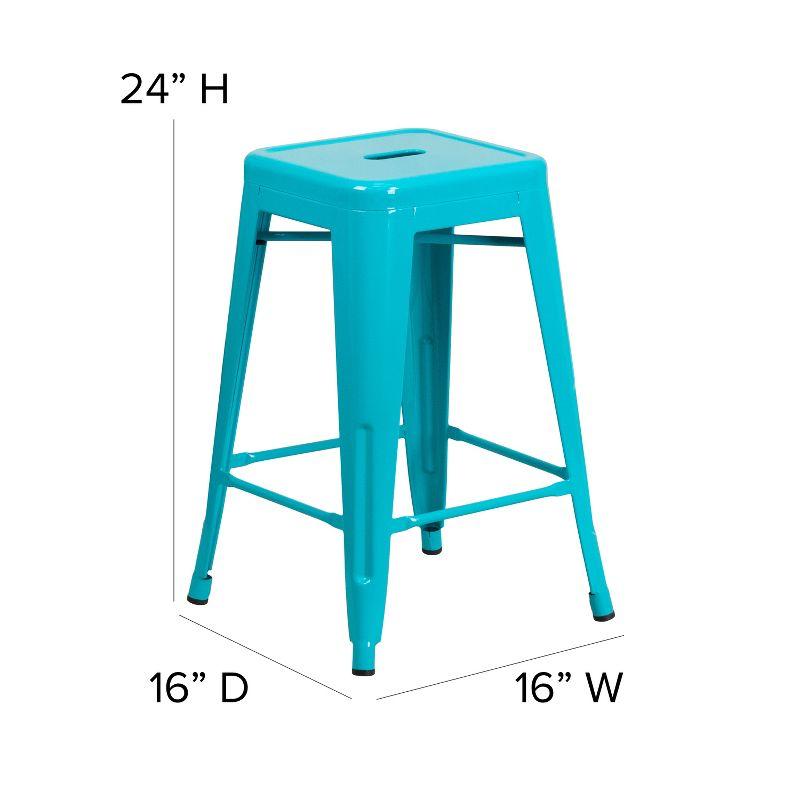 Crystal Teal-Blue 24" Stackable Metal Indoor-Outdoor Counter Stool