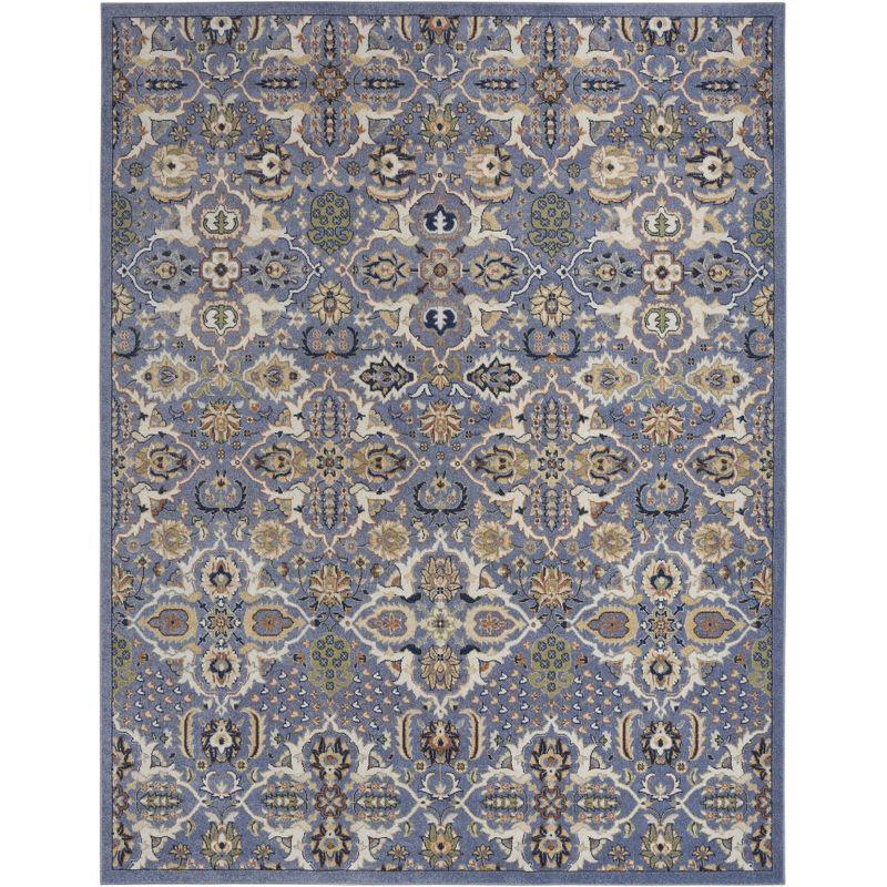 Light Blue Floral Synthetic Rectangular Area Rug 7' x 10'