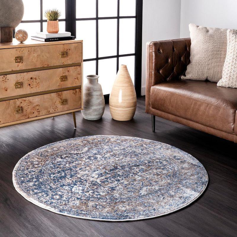 Reversible Medallion Light Blue 5' Square Synthetic Area Rug