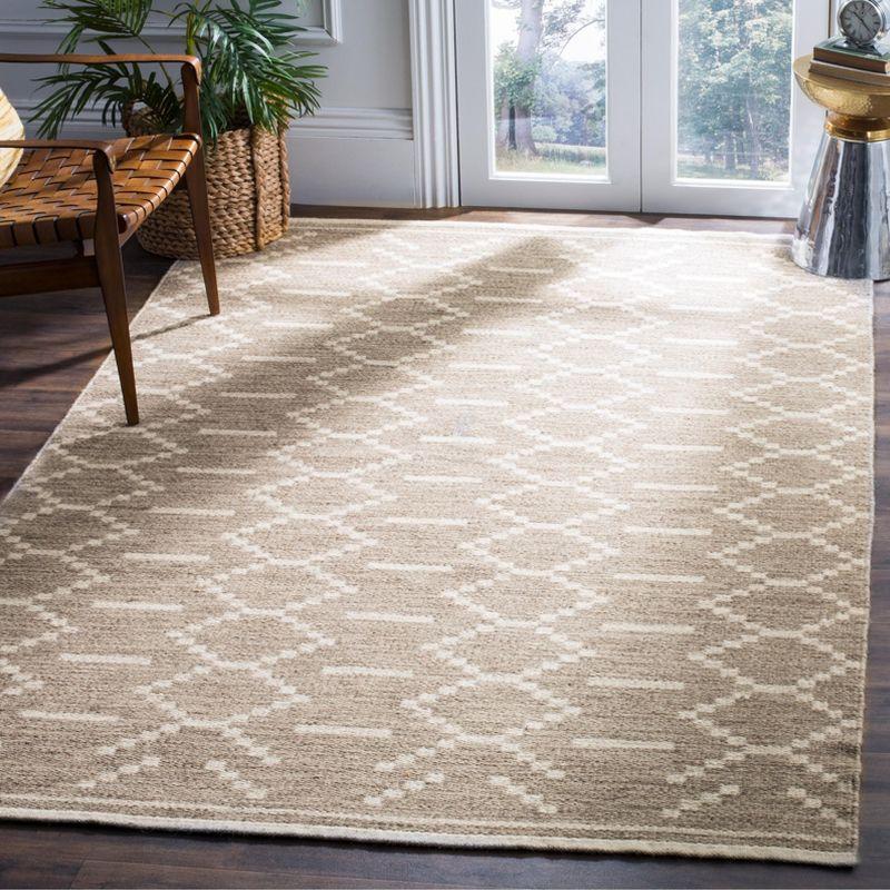 Grey and Ivory Handmade Wool Flat Weave Area Rug