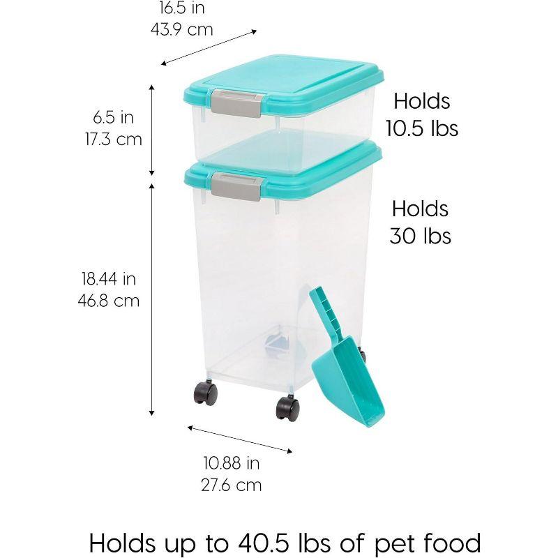 IRIS USA 30lbs + 11lbs Airtight Pet Food Storage Container Combo with Scoop and Casters, up to 41lbs