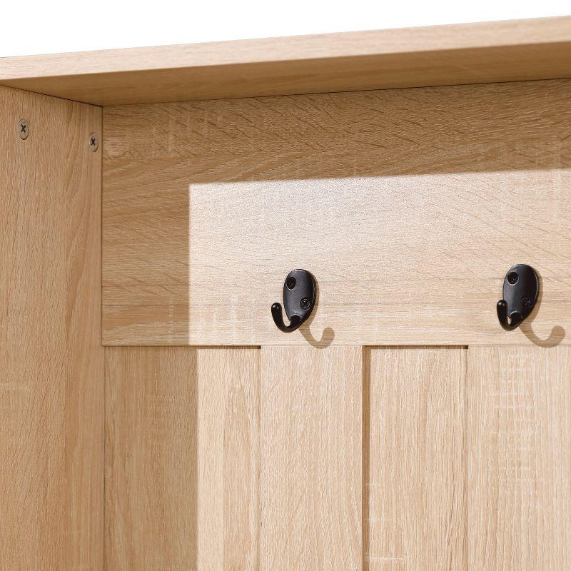 Merrick Lane Hallway Tree with Bench Seating, 3 Single Coat Hooks and Lower Storage with Adjustable Shelves in Weathered Wood