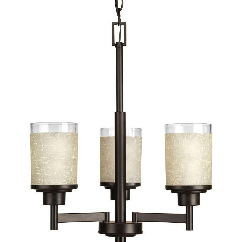 Antique Bronze 3-Light Chandelier with Textured Linen Glass Shades