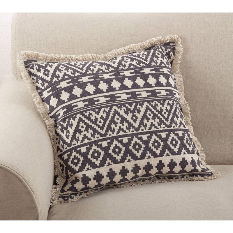 20"x20" Oversize Aztec Print Square Throw Pillow with Fringes Gray - Saro Lifestyle