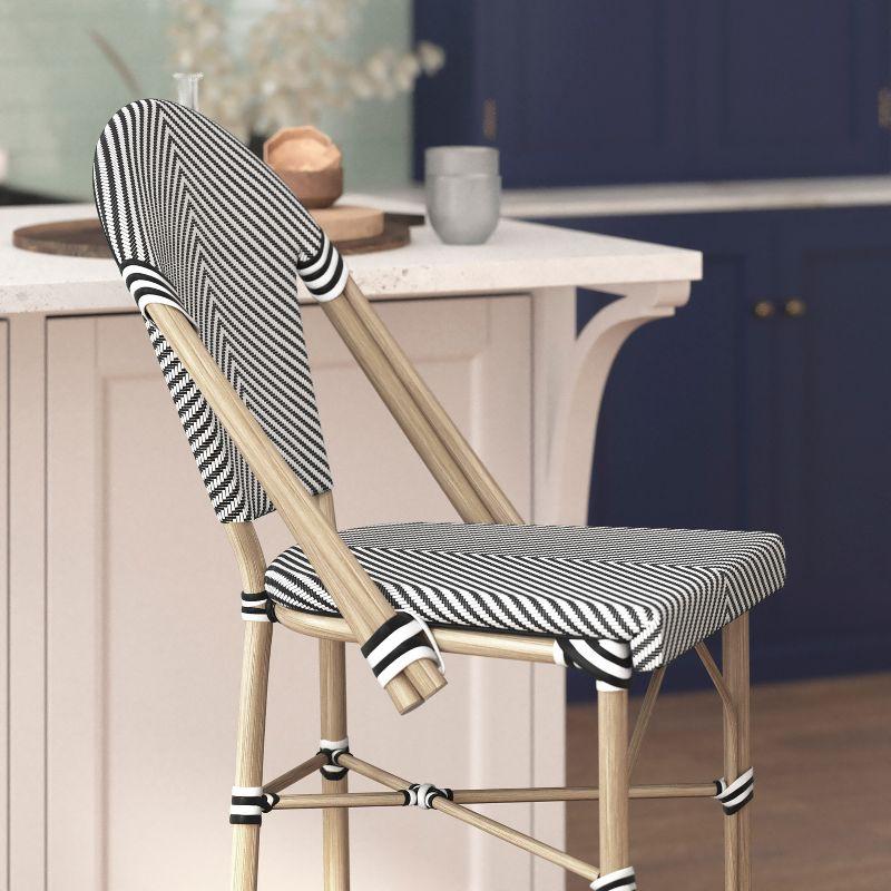 Emma & Oliver Massalia Set of 2 Indoor/Outdoor Bistro 30" High Barstools, Commercial Grade, Black/White and Light Bamboo Finish