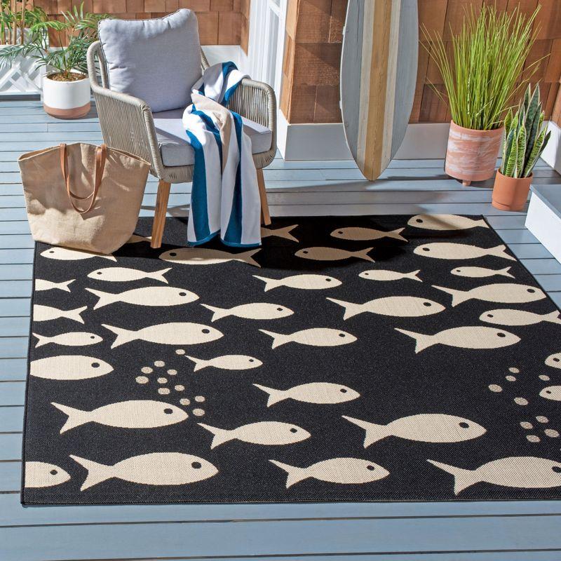 Reversible Black and Beige Synthetic Square Area Rug