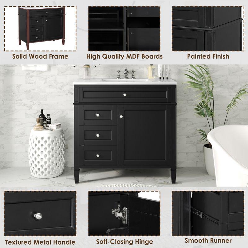 36''W Bathroom Vanity with Top Sink, Modern Bathroom Storage Cabinet with 2 Drawers and a Tip-out Drawer, Black - ModernLuxe
