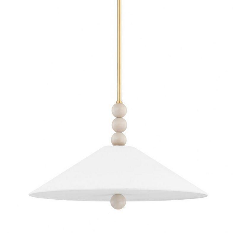 Aged Brass and White Linen 22" Pendant Light