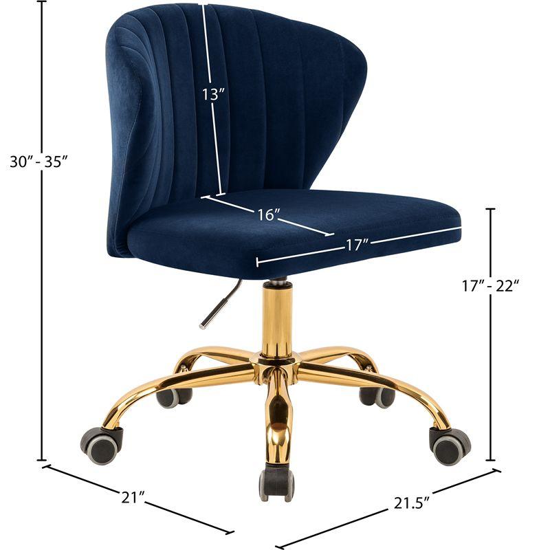 Meridian Furniture Finley Swivel Adjustable Navy Velvet and Gold Office Chair