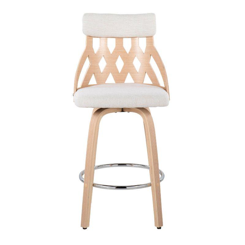 Mid-Century Natural Wood & Cream Fabric 26" Swivel Counter Stool