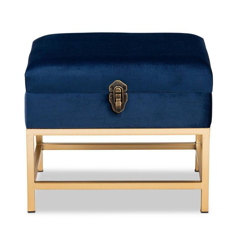 Baxton Studio Aliana Fabric and Metal Ottoman Navy Blue/Gold  Velvet Upholstered Bench, No Assembly Required