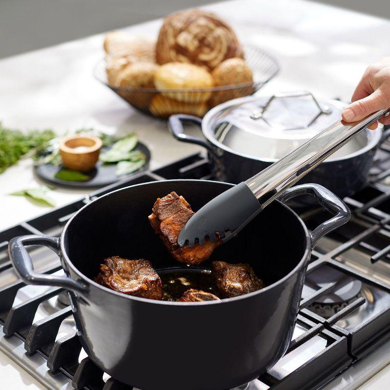 Black Enameled Cast Iron 6 Quart Dutch Oven with Lid and Acacia Trivet