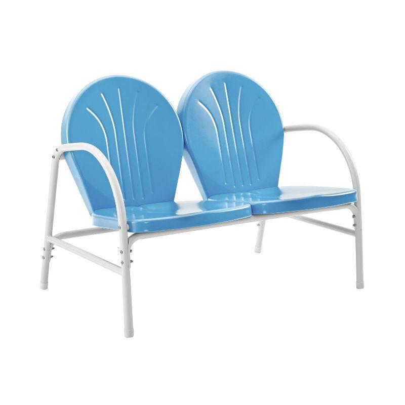 Sky Blue and White Metal Outdoor Loveseat