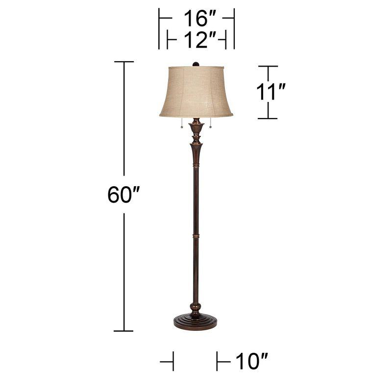 Regency Hill Brooke Rustic Vintage Retro Floor Lamp Standing 60" Tall Rich Bronze Copper Burlap Bell Shade for Living Room Bedroom Office House Home