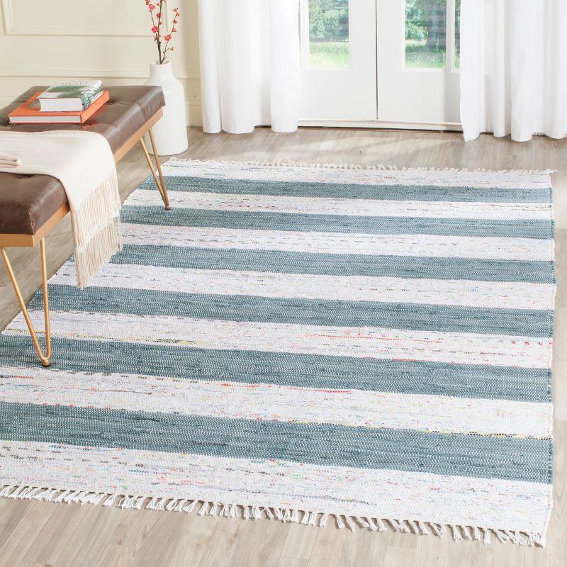 Ivory and Charcoal Striped Wool and Cotton 5' x 7' Area Rug