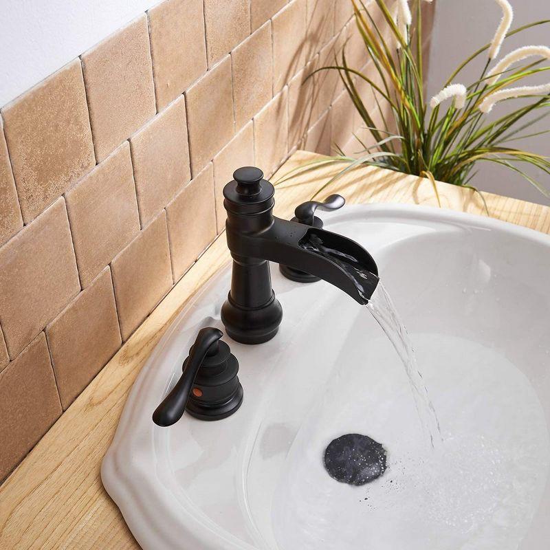 BWE 8 in. Waterfall Widespread 2-Handle Bathroom Faucet With Pop-up Drain Assembly in Spot Resist