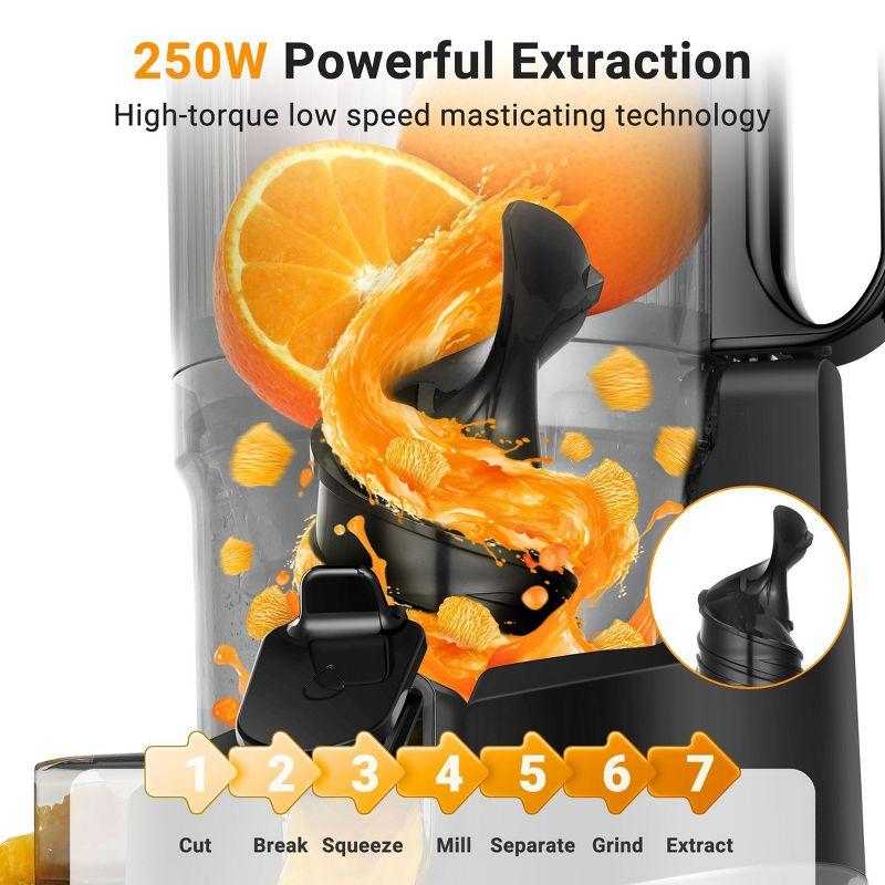 5.3 inch Juicer, Self-Feeding Masticating Juicer Fit Whole Fruits, 250W Cold Press Juicer with High Juice Yield, BPA Free