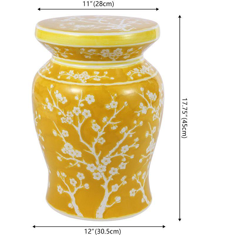 Yellow Ceramic Cherry Blossom Garden Stool 17.75"