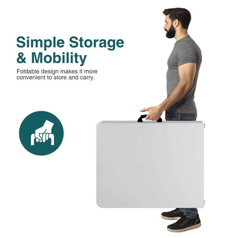 BestMassage Portable Plastic Picnic Table 8FT Outdoor Dining Table with Carrying Handle, White