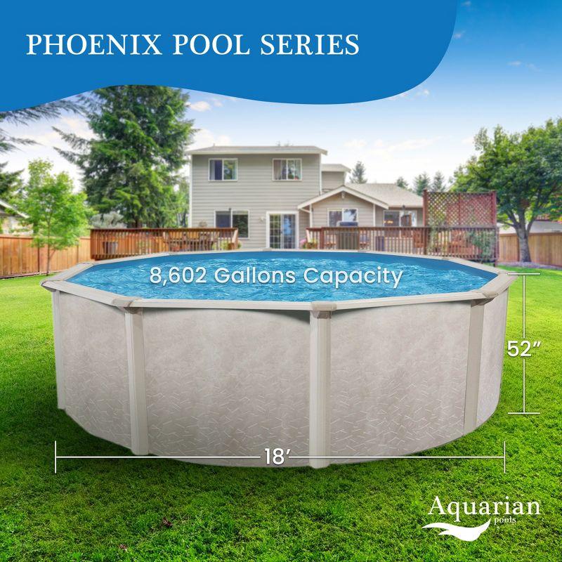 Aquarian Phoenix 18' x 52" Steel Frame Above-Ground Pool Kit, DIY Family Size Backyard Pool with Sand Filter Pump, Ladder, Liner, Skimmer, and Net