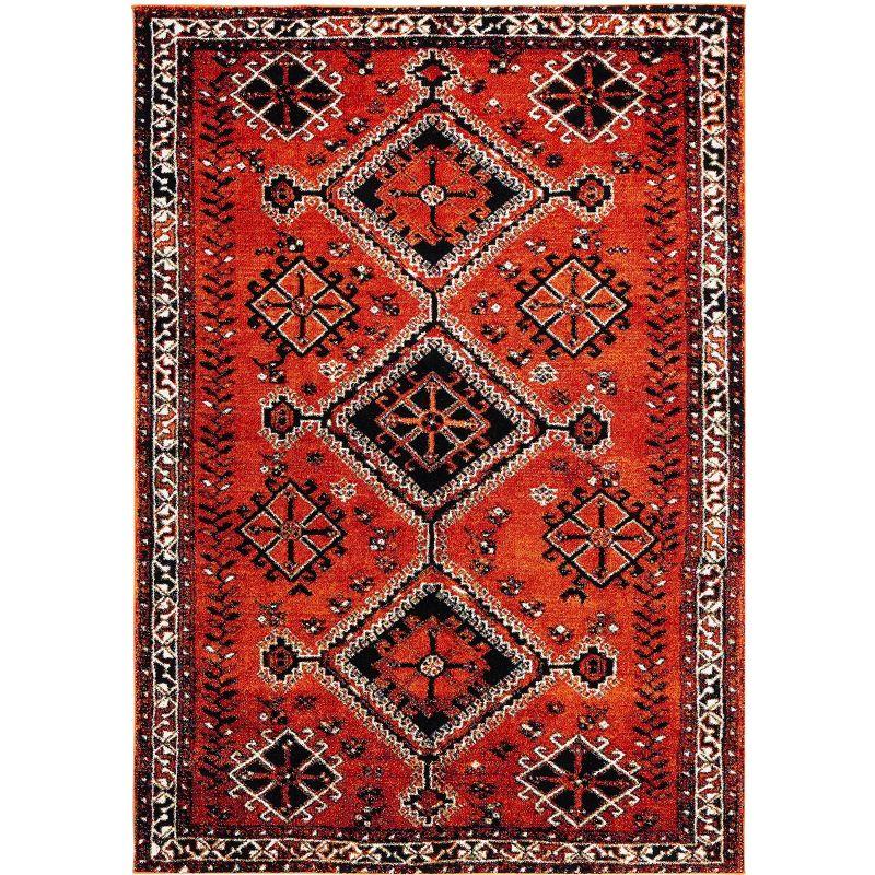 Vintage Red and Black Synthetic 5' x 7' Area Rug