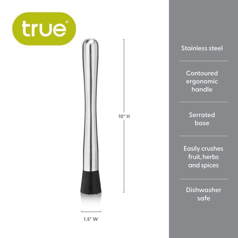 True Bar Muddler for Cocktails - Cocktail Muddler Stainless Steel with Textured Plastic Base - Dishwasher Safe, 10 Inches Set of 1
