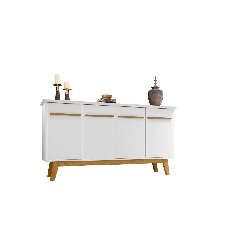 62.99" Yonkers Sideboard White - Manhattan Comfort: Mid-Century Buffet, Storage Console with 4 Doors & Fixed Shelves