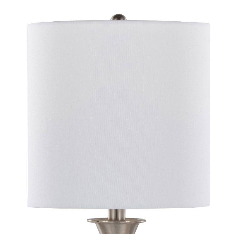 25.5" Brushed Nickel Table Lamp Set with White Linen Shade and USB