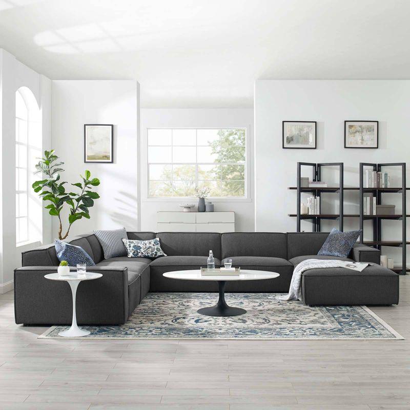 Modway 7pc Restore Sectional Sofa Charcoal: Modular U-Shaped, Polyester Upholstery, Wood Frame