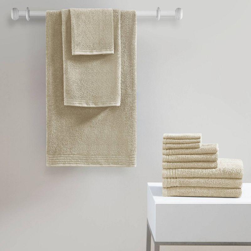 12-Piece Beige Cotton Quick-Dry Bath Towel Set