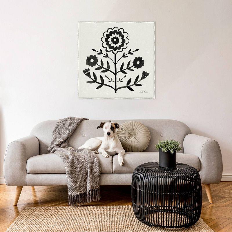 30"x30" Garden Folk Flowers I Black by Farida Zaman Framed Canvas Wall Art Print White - Amanti Art: Modern Botanical Lithograph