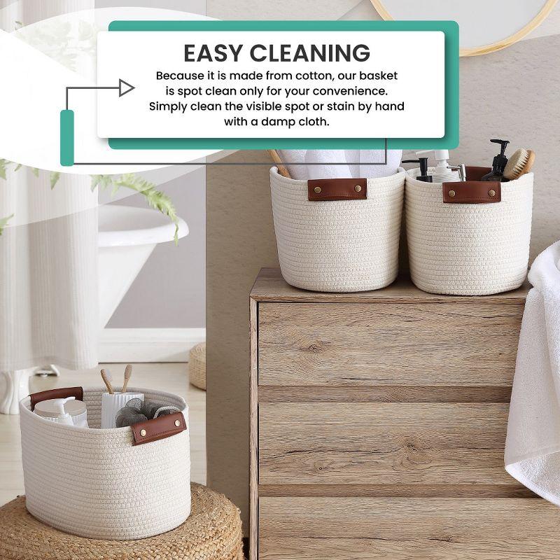 Ornavo Home 3 Pack Cotton Rope Shelf Storage Basket with Faux Leather Handles - Multi Brown