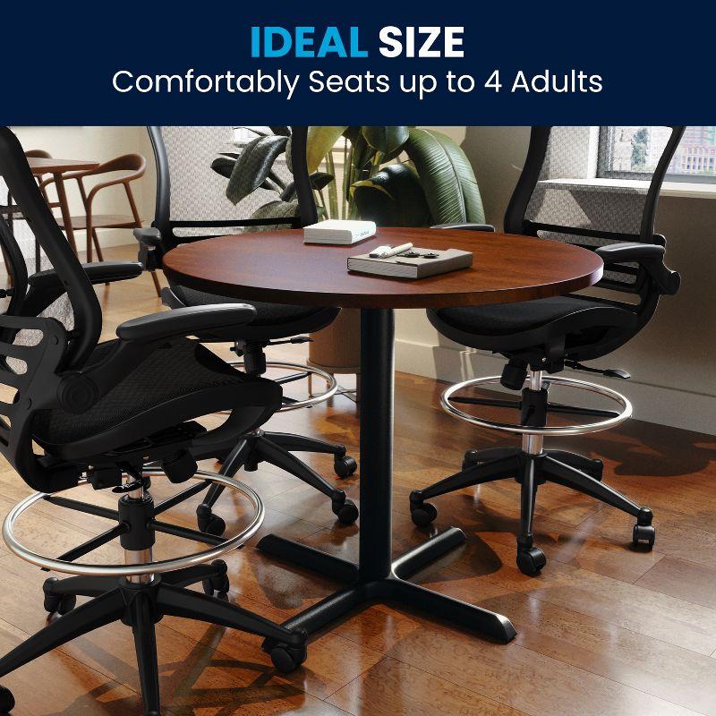 Cherry 36" Round Black Laminate Meeting Table with Cast Iron X-Base