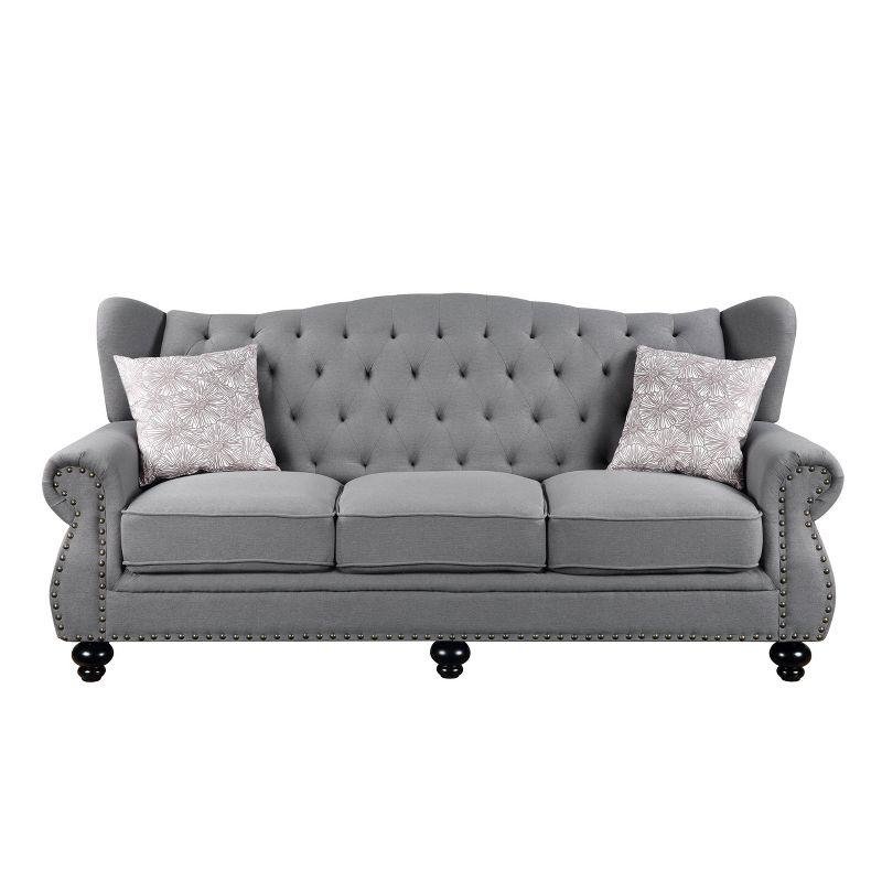 86" Hannes Sofa Gray Fabric - Acme Furniture: Classic Design, Winged Backs, Nailhead Trim