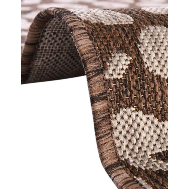 Brown and White Synthetic Outdoor Runner Rug