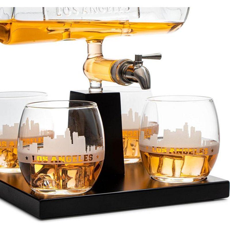 Los Angeles Skyline Glass Decanter Set with Mahogany Base