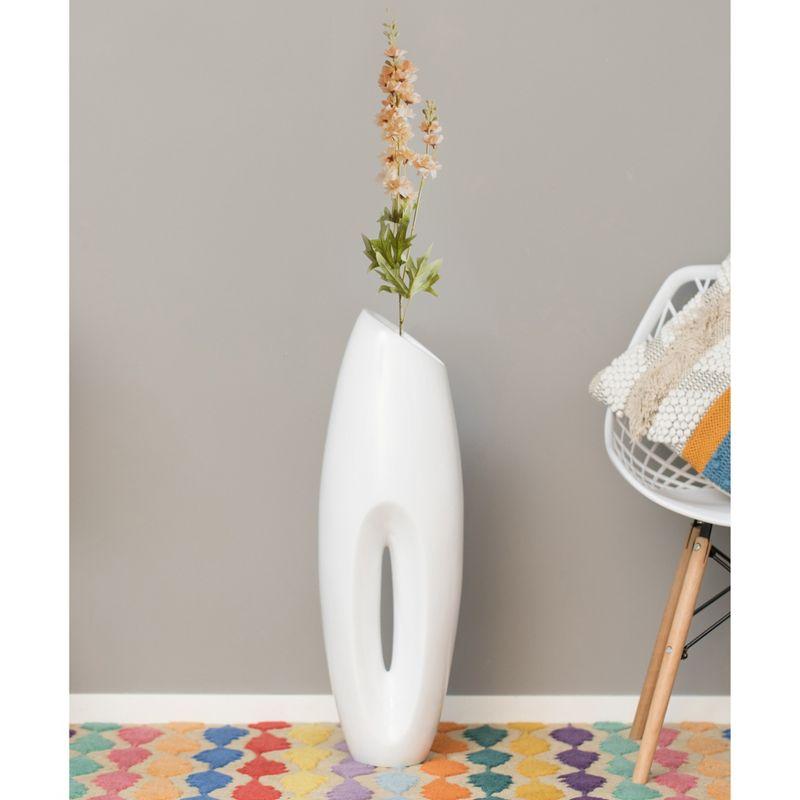 Modern White Magnesium Oxide Tall Floor Vase with Metal Base