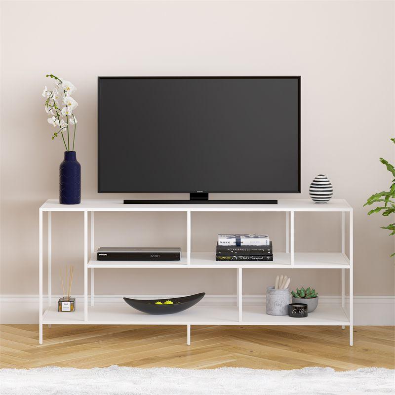 Matte White 55" Steel 3-Shelf TV Stand