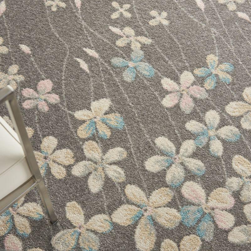 Nourison Tranquil 5'3" X 7'3" (5' x 7') Grey/Beige Area Rug Bohemian Botanical Vine and Bloom by Nourison