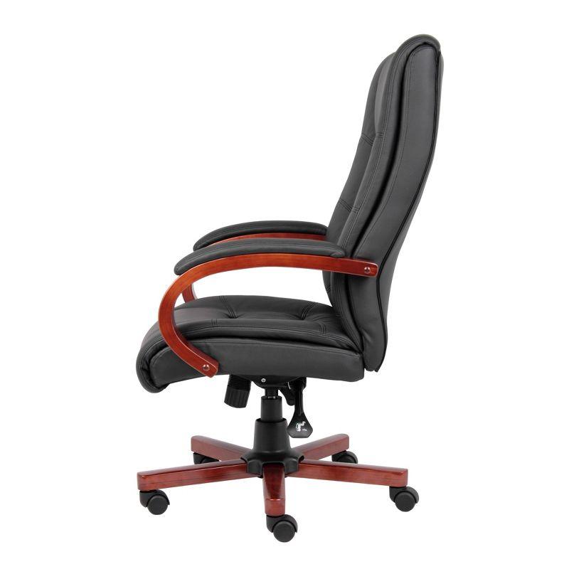 High Back Executive Wood Finished Chairs Black/Brown - Boss Office Products: Caressoft, Pneumatic Lift, Swivel