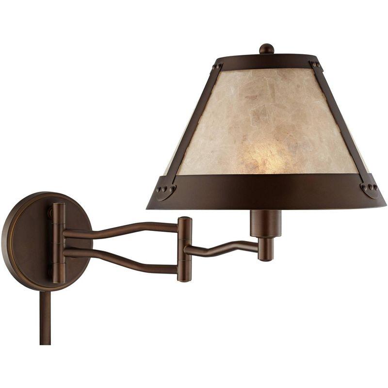 Franklin Iron Works Samuel Rustic Farmhouse Swing Arm Wall Lamp Bronze Plug-in Light Fixture Natural Mica Shade for Bedroom Bedside Living Room House