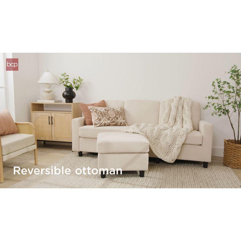 Beige Linen Sectional Sofa with Reversible Ottoman and Pillow Back