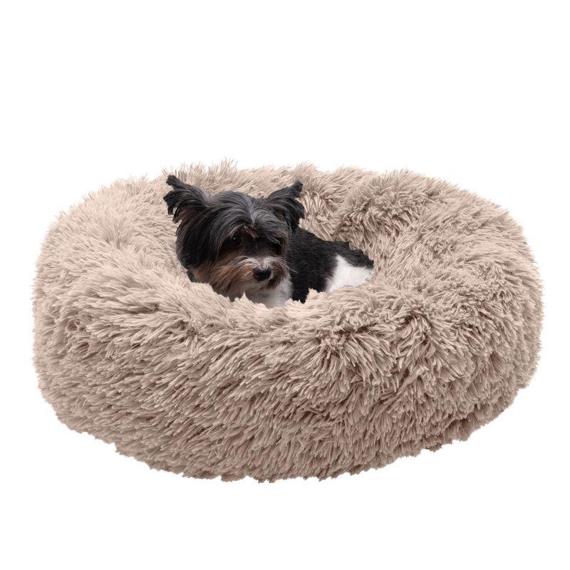 Small Taupe Faux Fur Orthopedic Donut Pet Bed